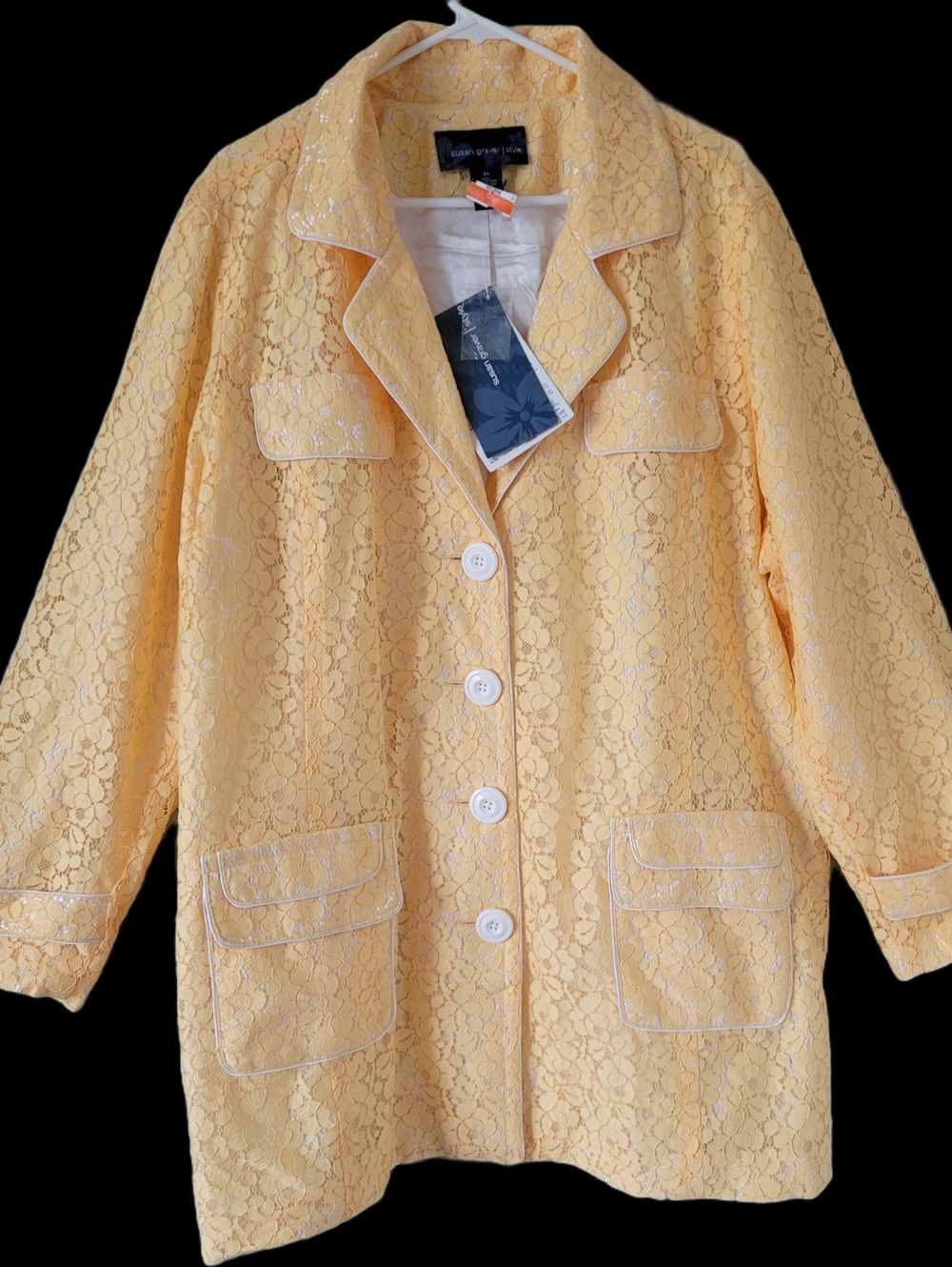 Susan Graver Stylish Lace Yellow Button-Up Jacket Silky Lined 3X NWT